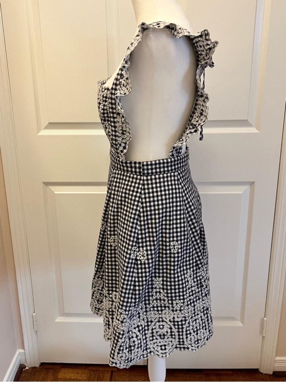 Forever 21 Navy White Gingham Embroidered Mini Dress Size M - Picture 3 of 11